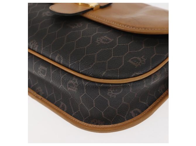 Borsa a spalla in tela a nido d'ape Christian Dior PVC nero marrone oro Auth 146582 D'oro - vista 15