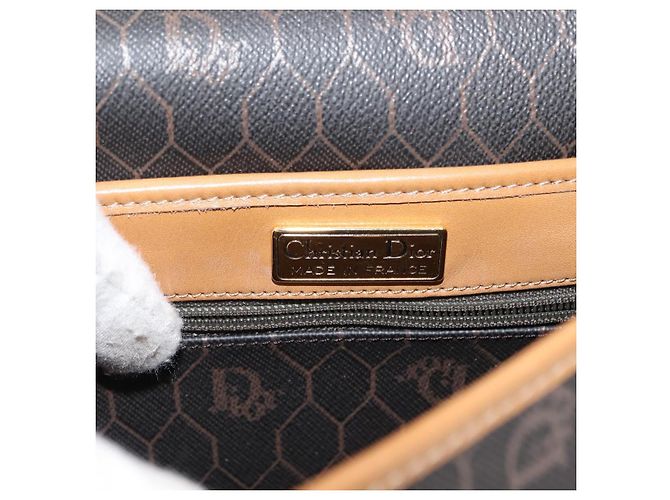 Borsa a spalla in tela a nido d'ape Christian Dior PVC nero marrone oro Auth 146582 D'oro - vista 17
