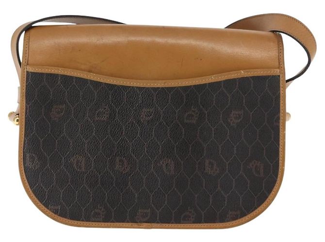 Borsa a spalla in tela a nido d'ape Christian Dior PVC nero marrone oro Auth 146582 D'oro - vista 2