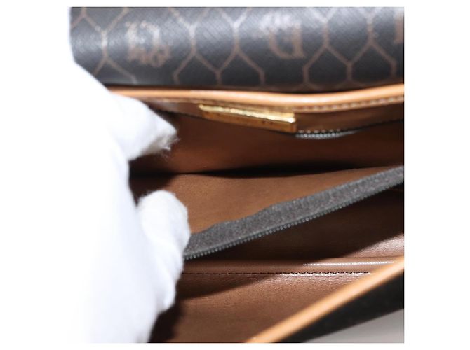 Borsa a spalla in tela a nido d'ape Christian Dior PVC nero marrone oro Auth 146582 D'oro - vista 20