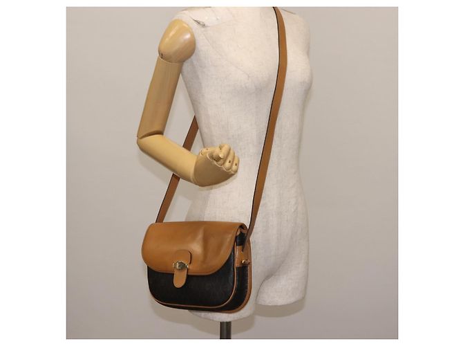 Borsa a spalla in tela a nido d'ape Christian Dior PVC nero marrone oro Auth 146582 D'oro - vista 21