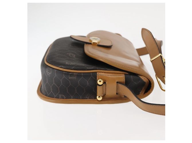 Borsa a spalla in tela a nido d'ape Christian Dior PVC nero marrone oro Auth 146582 D'oro - vista 3