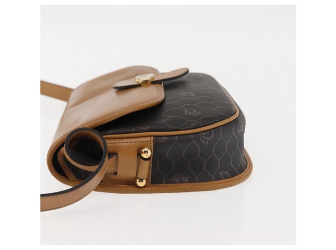 Borsa a spalla in tela a nido d'ape Christian Dior PVC nero marrone oro Auth 146582 D'oro - vista 4