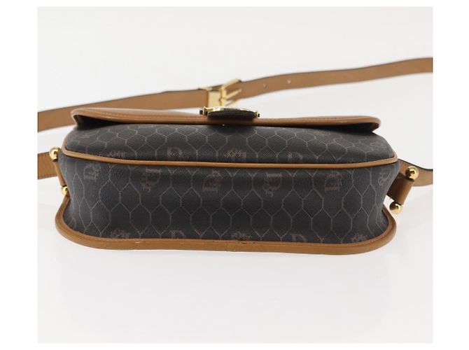 Borsa a spalla in tela a nido d'ape Christian Dior PVC nero marrone oro Auth 146582 D'oro - vista 5