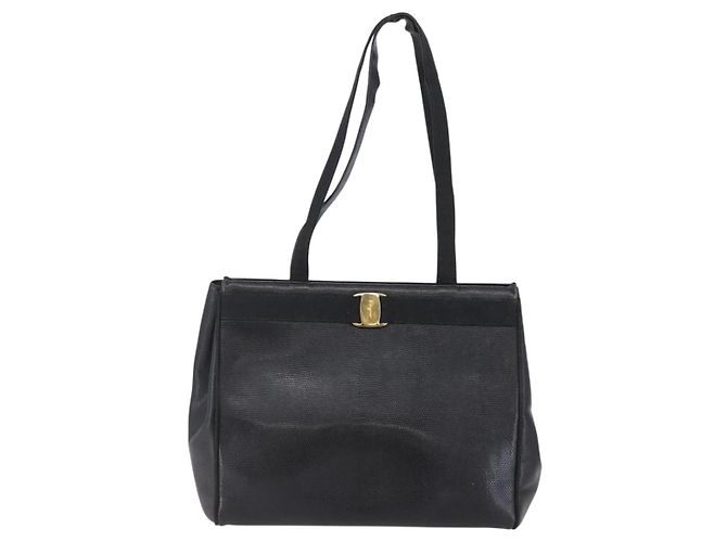 Borsa a Spalla Vala in Pelle Nera e Oro Salvatore Ferragamo Auth BA7064 Nero D'oro - vista 13