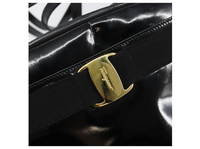 Borsa a Spalla Vala Smalto Nero Oro Auth BA7055 di Salvatore Ferragamo D'oro - vista 17