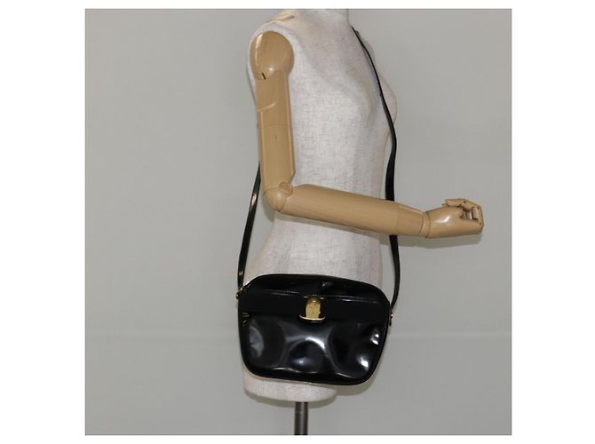 Borsa a Spalla Vala Smalto Nero Oro Auth BA7055 di Salvatore Ferragamo D'oro - vista 22