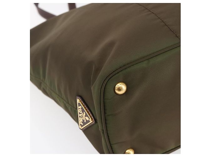 Borsa Tote PRADA in nylon khaki oro Auth ep11268 D'oro Cachi - vista 14