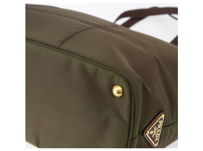 Borsa Tote PRADA in nylon khaki oro Auth ep11268 D'oro Cachi - vista 15