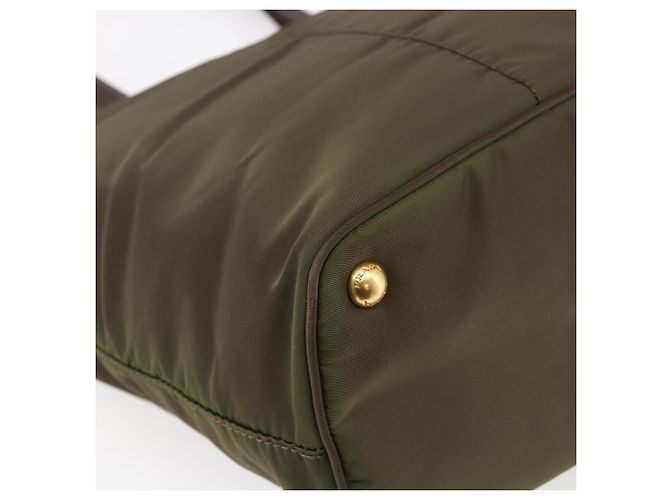 Borsa Tote PRADA in nylon khaki oro Auth ep11268 D'oro Cachi - vista 16