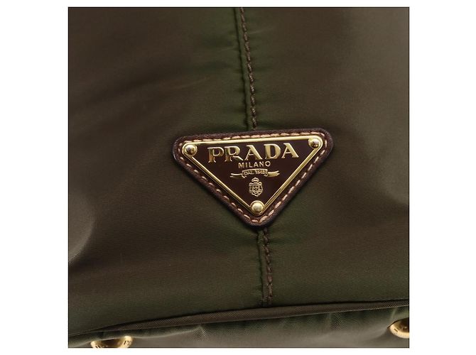 Borsa Tote PRADA in nylon khaki oro Auth ep11268 D'oro Cachi - vista 17