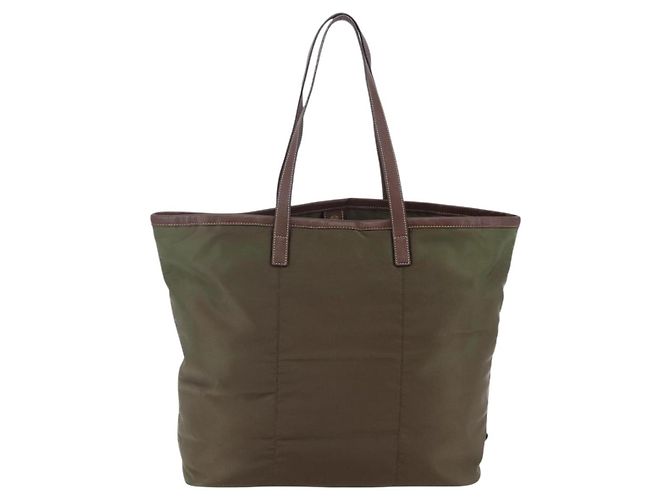 Borsa Tote PRADA in nylon khaki oro Auth ep11268 D'oro Cachi - vista 2
