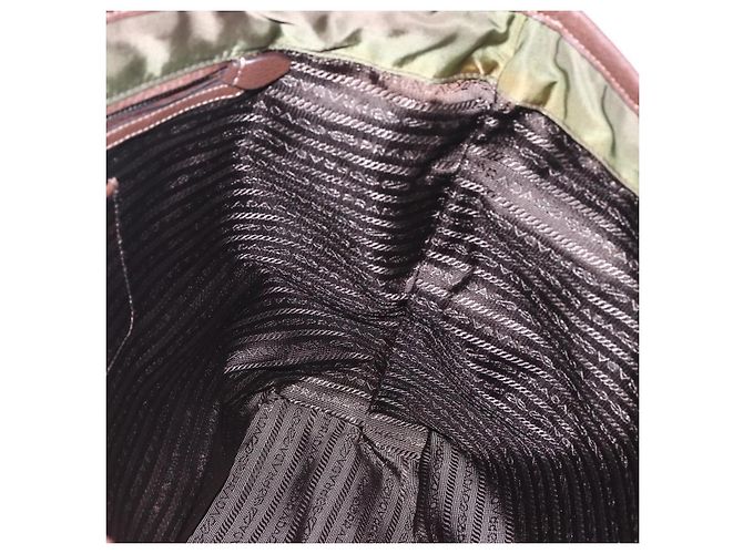 Borsa Tote PRADA in nylon khaki oro Auth ep11268 D'oro Cachi - vista 20