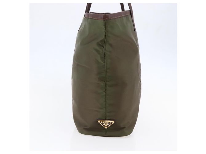 Borsa Tote PRADA in nylon khaki oro Auth ep11268 D'oro Cachi - vista 3