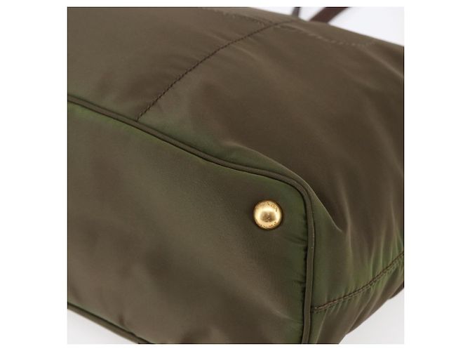 Borsa Tote PRADA in nylon khaki oro Auth ep11268 D'oro Cachi - vista 9