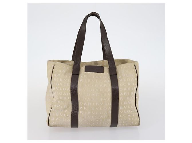 Bulgari Borsa a mano BVLGARI Logo Mania in tela 2 pezzi Beige Marrone Auth bs29563 - vista 10