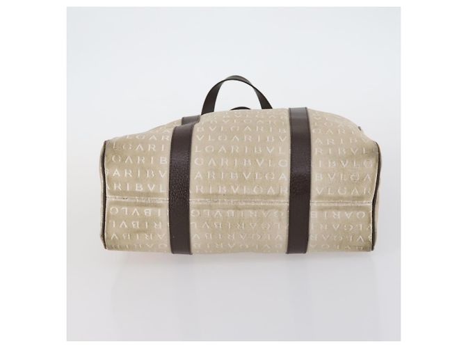 Bulgari Borsa a mano BVLGARI Logo Mania in tela 2 pezzi Beige Marrone Auth bs29563 - vista 15