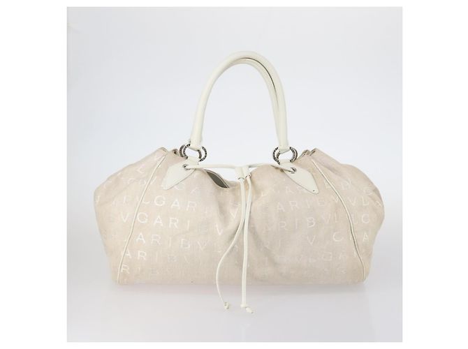 Bulgari Borsa a mano BVLGARI Logo Mania in tela 2 pezzi Beige Marrone Auth bs29563 - vista 2