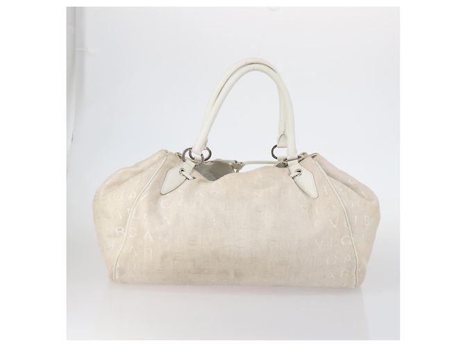 Bulgari Borsa a mano BVLGARI Logo Mania in tela 2 pezzi Beige Marrone Auth bs29563 - vista 3