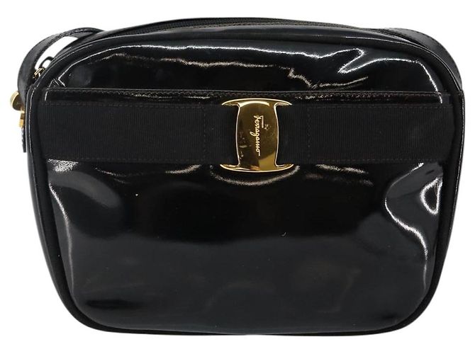 Borsa a Spalla Salvatore Ferragamo Vala Smalto Nero Oro Auth 143264 D'oro - vista 13