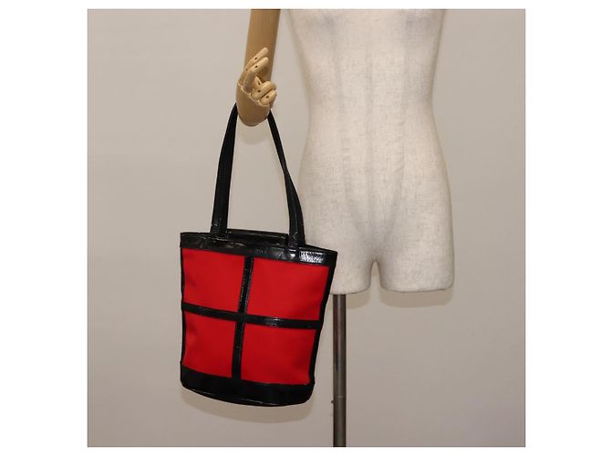 SAINT LAURENT Tote Bag aus emailliertem Nylon Rot Silber Auth BA7096 - Ansicht 20