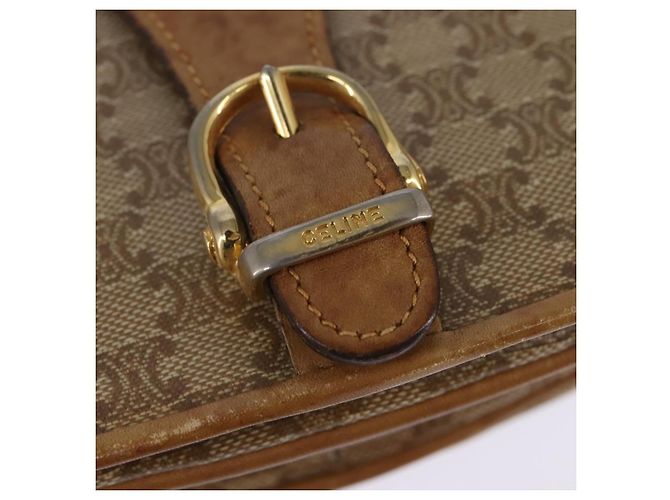 Céline Bolsa de Ombro em Lona Macadam CELINE PVC Bege Ouro Auth 146716 Dourado - vista 14