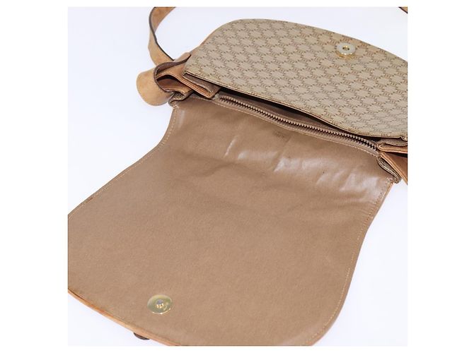 Céline Bolsa de Ombro em Lona Macadam CELINE PVC Bege Ouro Auth 146716 Dourado - vista 15