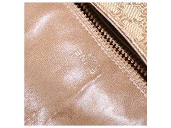 Céline Bolsa de Ombro em Lona Macadam CELINE PVC Bege Ouro Auth 146716 Dourado - vista 16