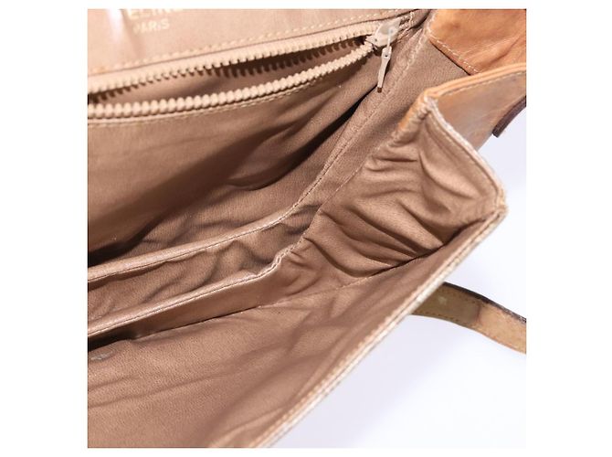 Céline Bolsa de Ombro em Lona Macadam CELINE PVC Bege Ouro Auth 146716 Dourado - vista 18