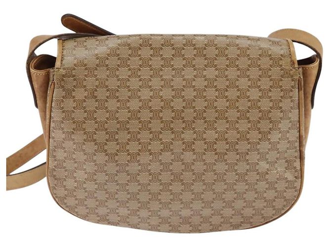 Céline Bolsa de Ombro em Lona Macadam CELINE PVC Bege Ouro Auth 146716 Dourado - vista 3