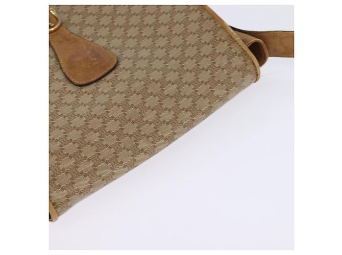 Céline Bolsa de Ombro em Lona Macadam CELINE PVC Bege Ouro Auth 146716 Dourado - vista 6