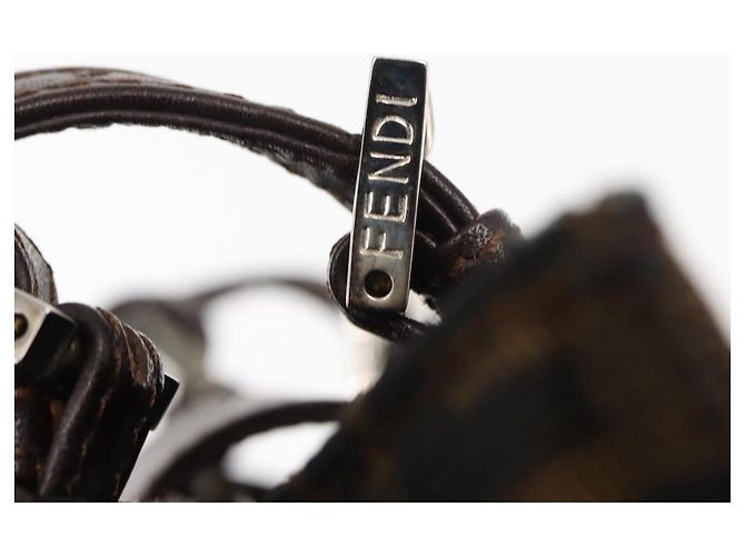 FENDI Borsa Tote Mamma Baguette in Tela Zucca Nera Argento Marrone Auth 145493 Nero - vista 17