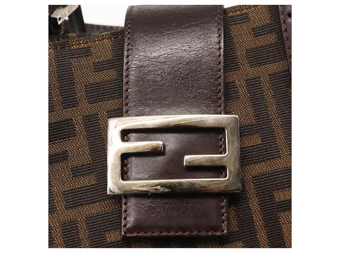 FENDI Borsa Tote Mamma Baguette in Tela Zucca Nera Argento Marrone Auth 145493 Nero - vista 18