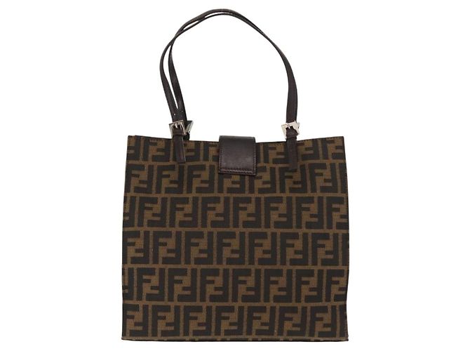 FENDI Borsa Tote Mamma Baguette in Tela Zucca Nera Argento Marrone Auth 145493 Nero - vista 2