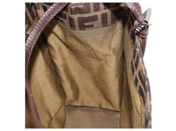 FENDI Borsa Tote Mamma Baguette in Tela Zucca Nera Argento Marrone Auth 145493 Nero - vista 20