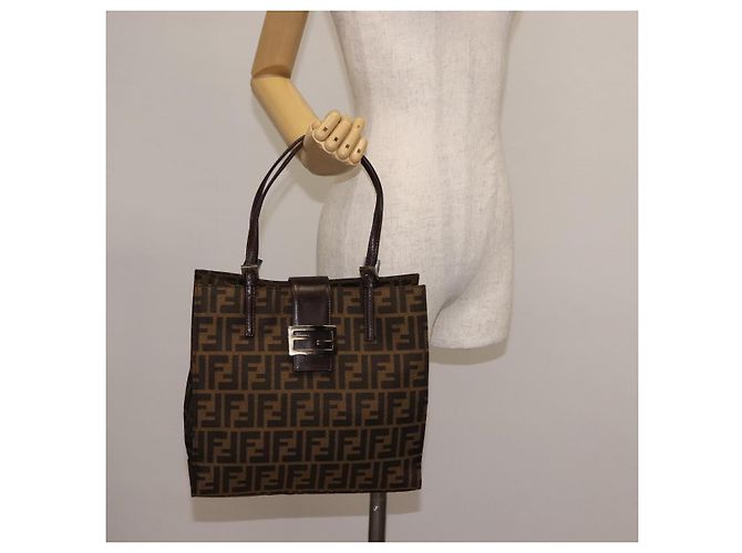 FENDI Borsa Tote Mamma Baguette in Tela Zucca Nera Argento Marrone Auth 145493 Nero - vista 23