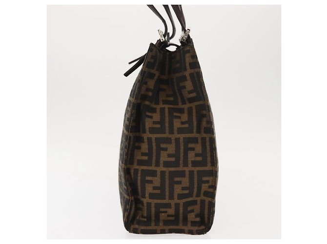 FENDI Borsa Tote Mamma Baguette in Tela Zucca Nera Argento Marrone Auth 145493 Nero - vista 4