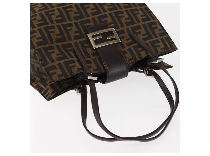 FENDI Borsa Tote Mamma Baguette in Tela Zucca Nera Argento Marrone Auth 145493 Nero - vista 6