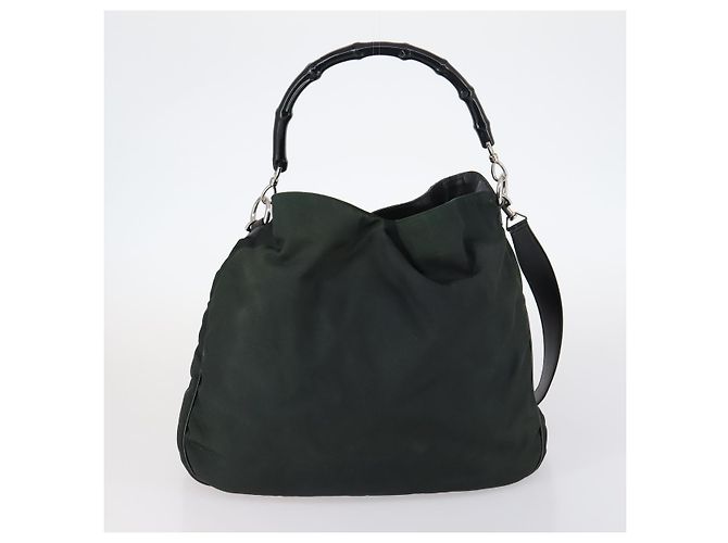 Borsa a Spalla GUCCI in Nylon Pelle Smaltata 5Set Nero Marrone Kaki Auth bs29701 Cachi - vista 18
