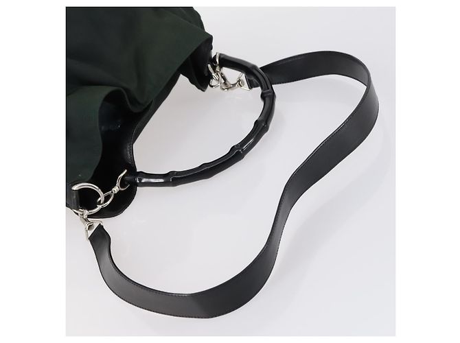 Borsa a Spalla GUCCI in Nylon Pelle Smaltata 5Set Nero Marrone Kaki Auth bs29701 Cachi - vista 20