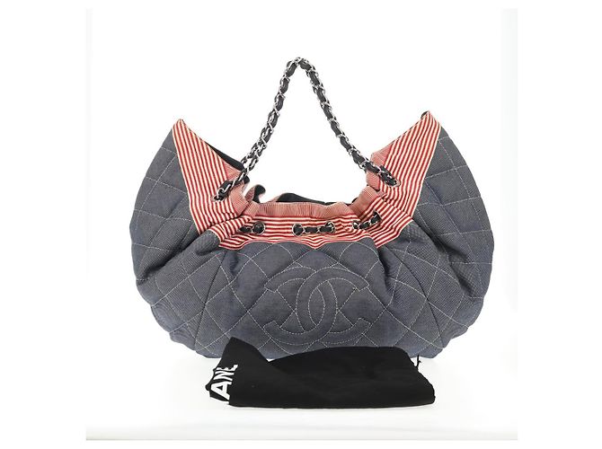Borsa Tote CHANEL con catena Denim Blu Argento CC Auth 142514V - vista 12