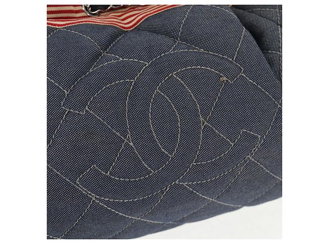 Borsa Tote CHANEL con catena Denim Blu Argento CC Auth 142514V - vista 20