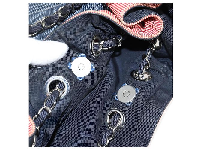 Borsa Tote CHANEL con catena Denim Blu Argento CC Auth 142514V - vista 24