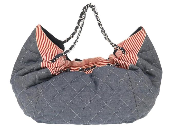 Borsa Tote CHANEL con catena Denim Blu Argento CC Auth 142514V - vista 3