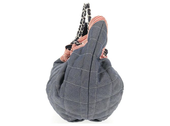 Borsa Tote CHANEL con catena Denim Blu Argento CC Auth 142514V - vista 4