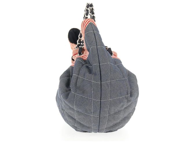 Borsa Tote CHANEL con catena Denim Blu Argento CC Auth 142514V - vista 5