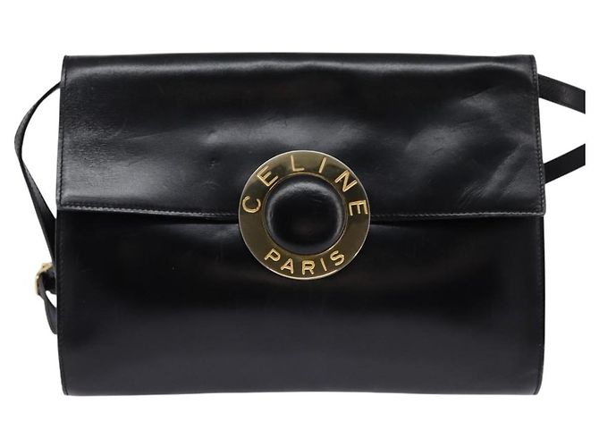 Céline Borsa a Spalla CELINE Circle in Pelle Nera e Oro Auth 145014 Nero D'oro - vista 13