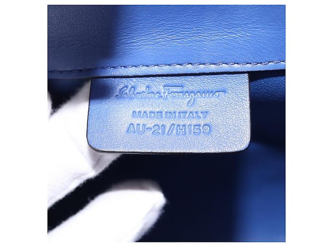 Borsa a mano in pelle Gancini Studio Salvatore Ferragamo 2 in 1 Blu Oro Auth 144870 D'oro - vista 12