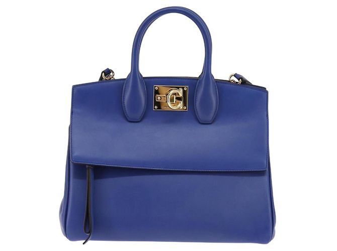 Borsa a mano in pelle Gancini Studio Salvatore Ferragamo 2 in 1 Blu Oro Auth 144870 D'oro - vista 13