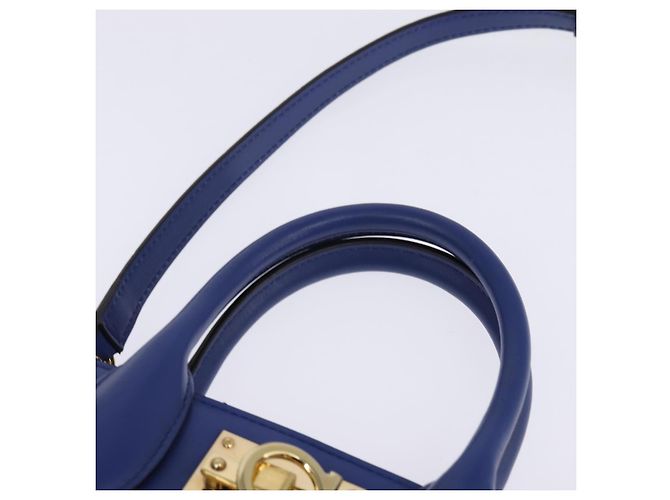 Borsa a mano in pelle Gancini Studio Salvatore Ferragamo 2 in 1 Blu Oro Auth 144870 D'oro - vista 14